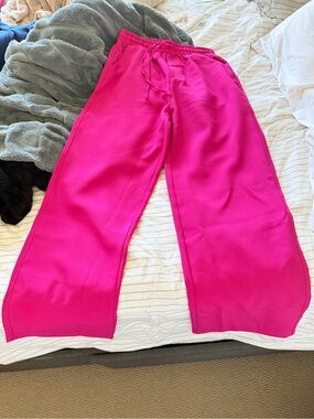 Zara Wide Leg Jumpsuit Pants in Bright Fuchsia Pink